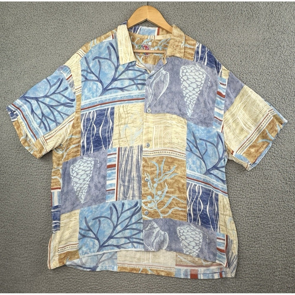 VINTAGE Jams World Shirt Mens XL Multicolor Sea Breeze Ocean Print Shells Coral